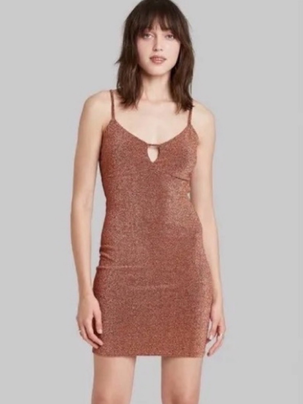 Shimmery Copper Bodycon Slip Dress